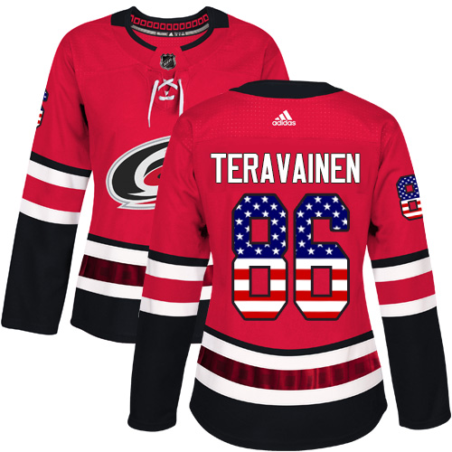 Adidas Hurricanes #86 Teuvo Teravainen Red Home Authentic USA Flag Women's Stitched NHL Jersey